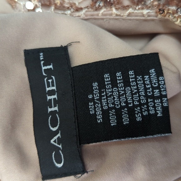 Cachet Sequin Pleated Mesh Maxi Dress Tan Rose Gold 6 evening formal wedding - Picture 5 of 8